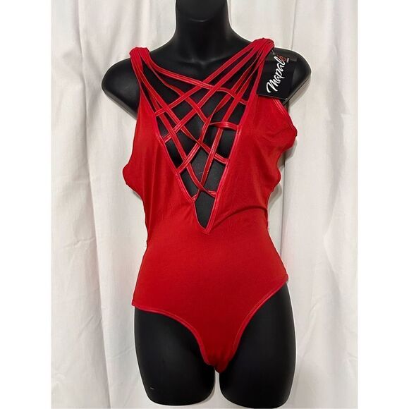 NEW WITH TAGS Mapale sexy One Piece BODYSUIT ROMPER SIZE SMALL RED - Picture 1 of 7